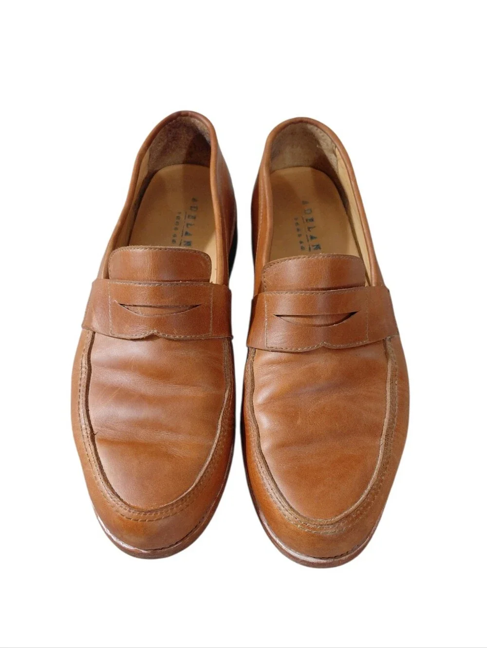 Adelante The Luca Chestnut Leather Penny Loafers Size 9.5 Classic Slip-On Shoes